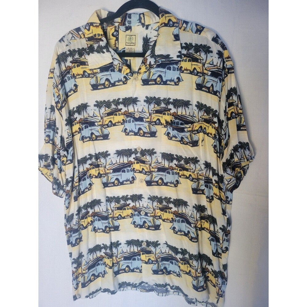 Morro Bay Men's Hawaiian Shirt Surfboarts Cars & Palm Tree XL  100% Viscose